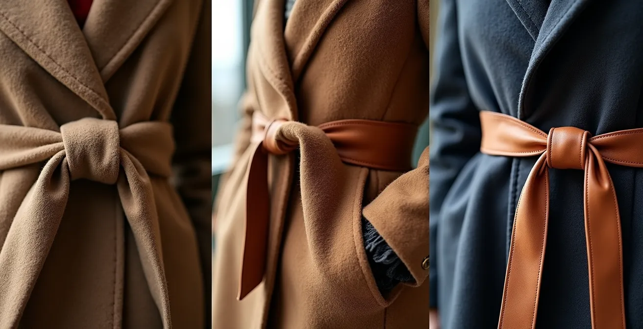 Detalle de diferentes formas de atar el cinturón de un abrigo