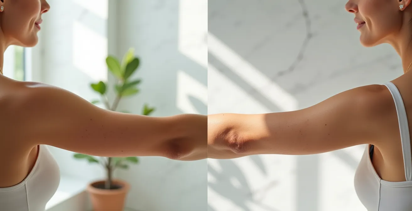 Comparación visual de textura de piel antes y después de tratamiento con ácidos