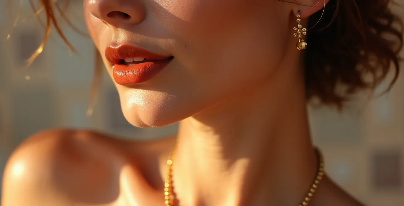 Rostro con maquillaje equilibrado destacando solo los labios como punto focal