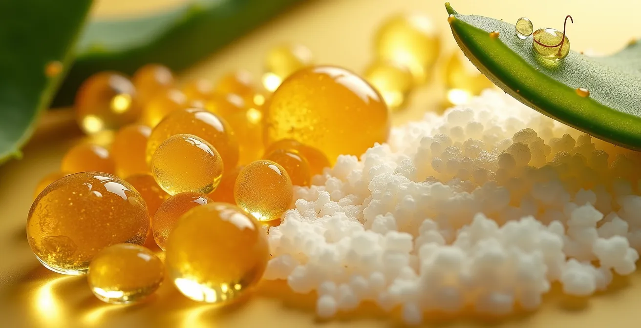 Vista macro de ingredientes naturales para el cuidado del cabello rizado