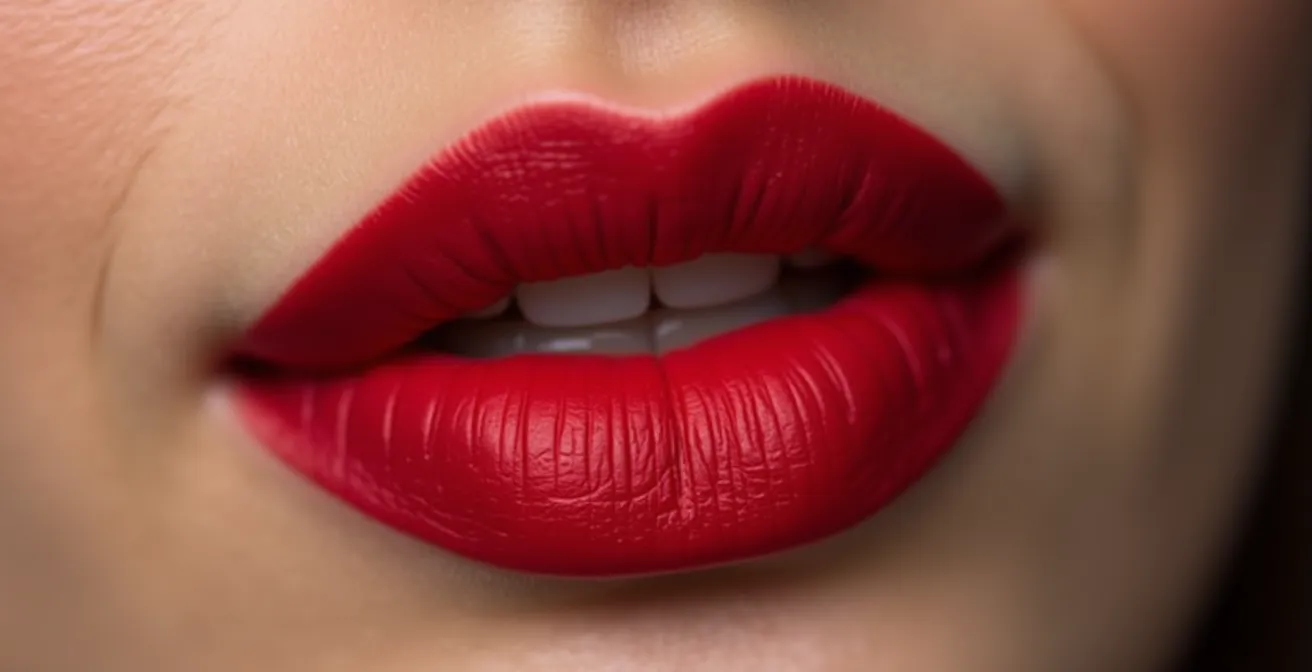 Primer plano de labios rojos mate impecables con textura perfecta
