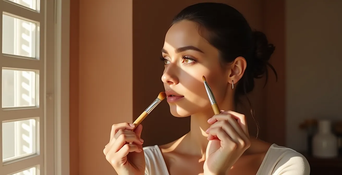 Diagrama visual de rostro mostrando zonas estratégicas para aplicar mate y brillo