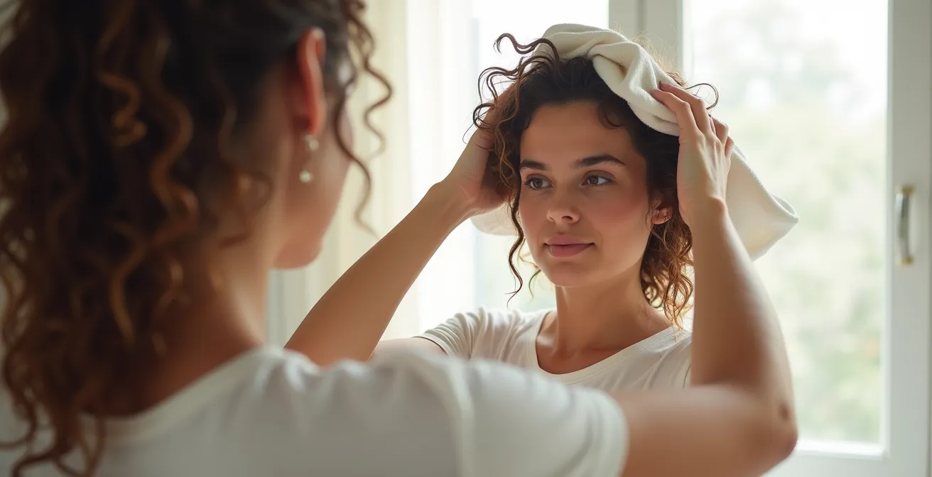 Técnica de plopping con camiseta de algodón para secar rizos sin frizz