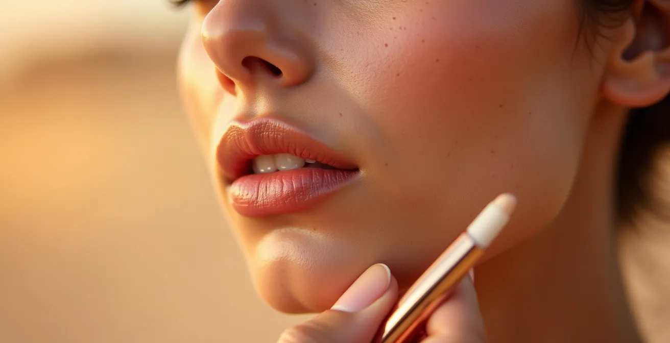 Detalle macro de texturas cremosas de maquillaje natural sobre piel