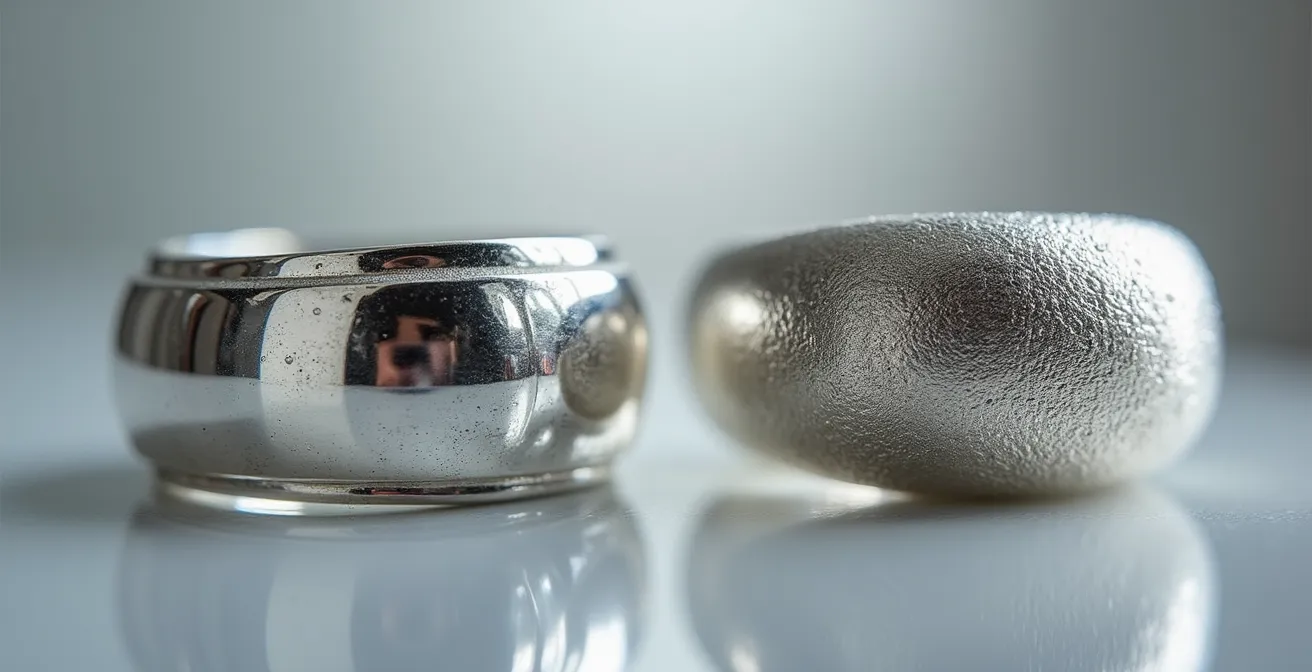 Comparación visual entre plata con y sin baño de rodio